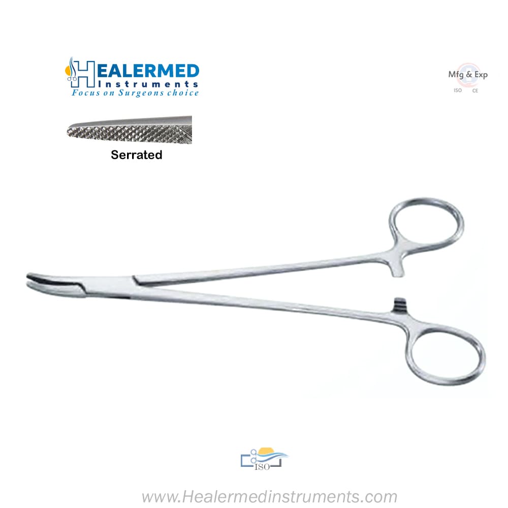 Heaney Needle Holder - Standard with Serrated and Curved Jaws