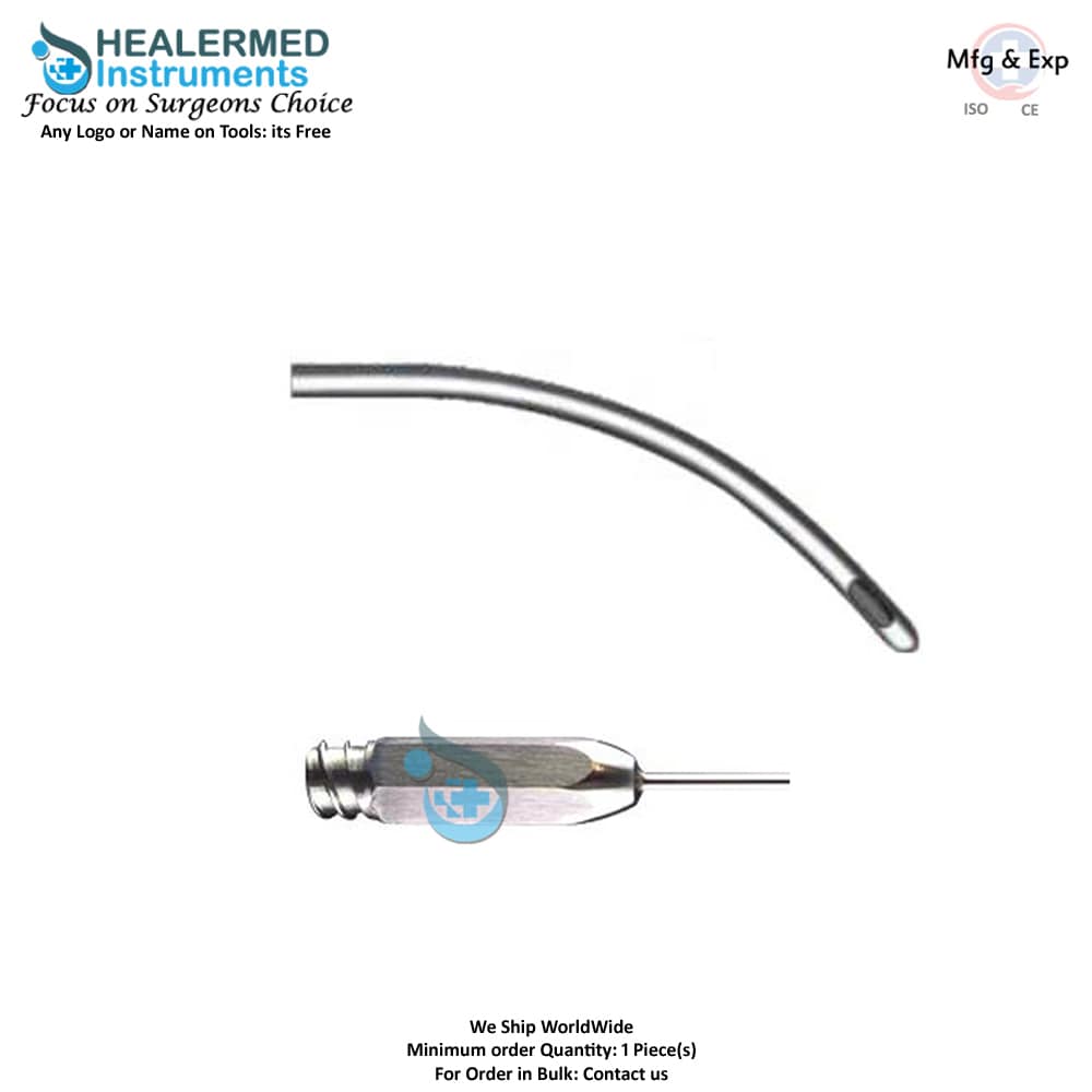 Single hole Curved micro Injector cannula stainless steel luer lock