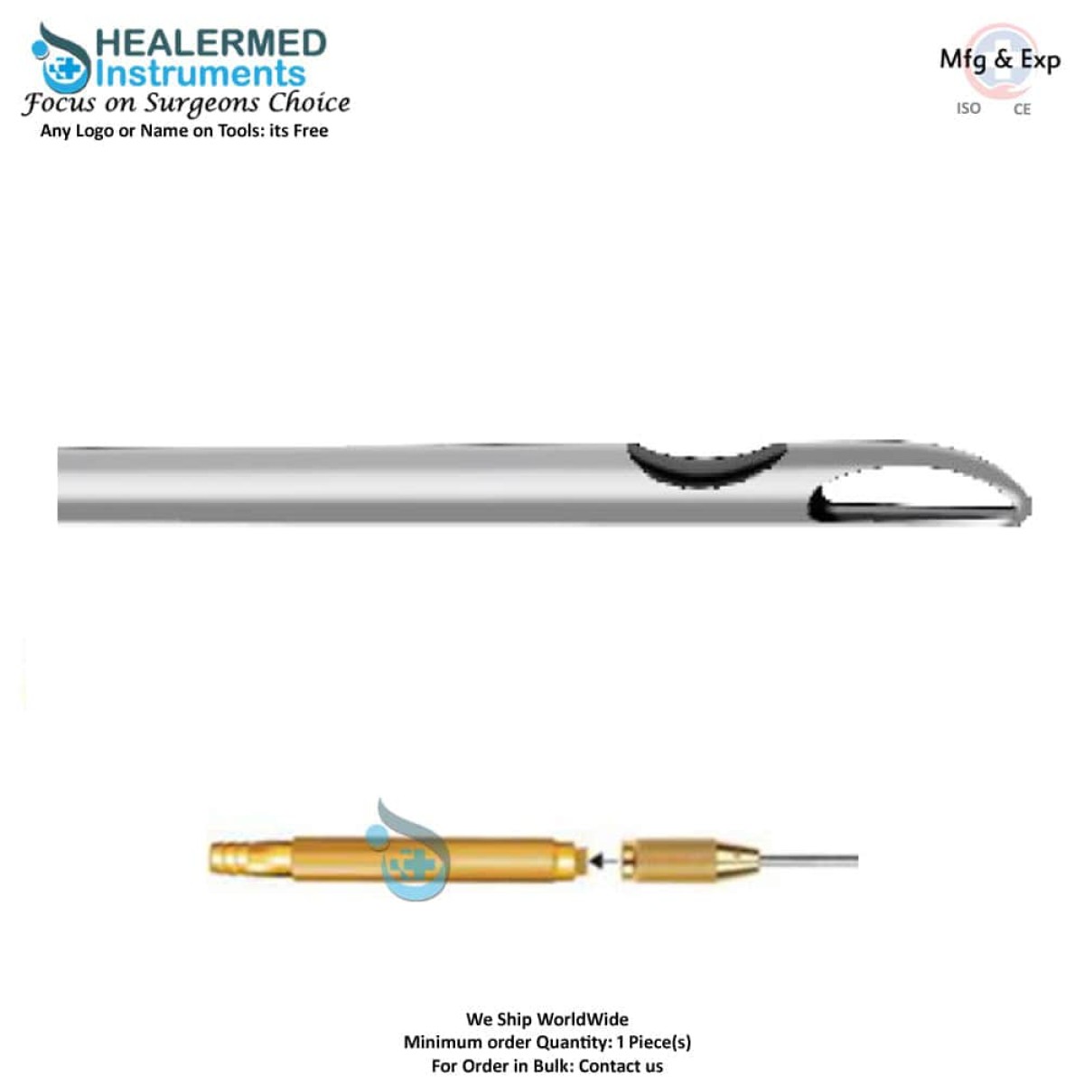 D shape hole on tip with One central hole Liposuction cannula  with threaded hub connector