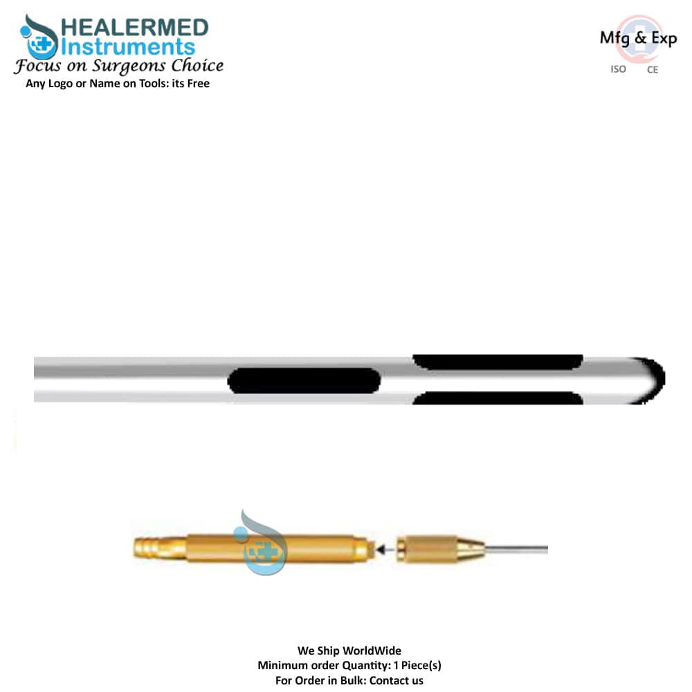 Long hole General suction cannula with one Central hole and Two Parallel holes with threaded hub connector