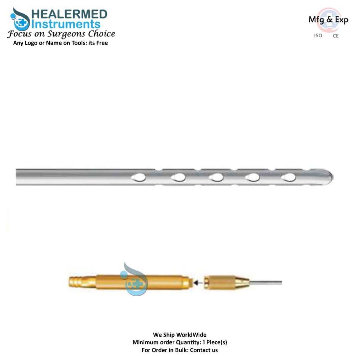 Multi Port Harvester Both End Bevel cannula with threaded hub connector