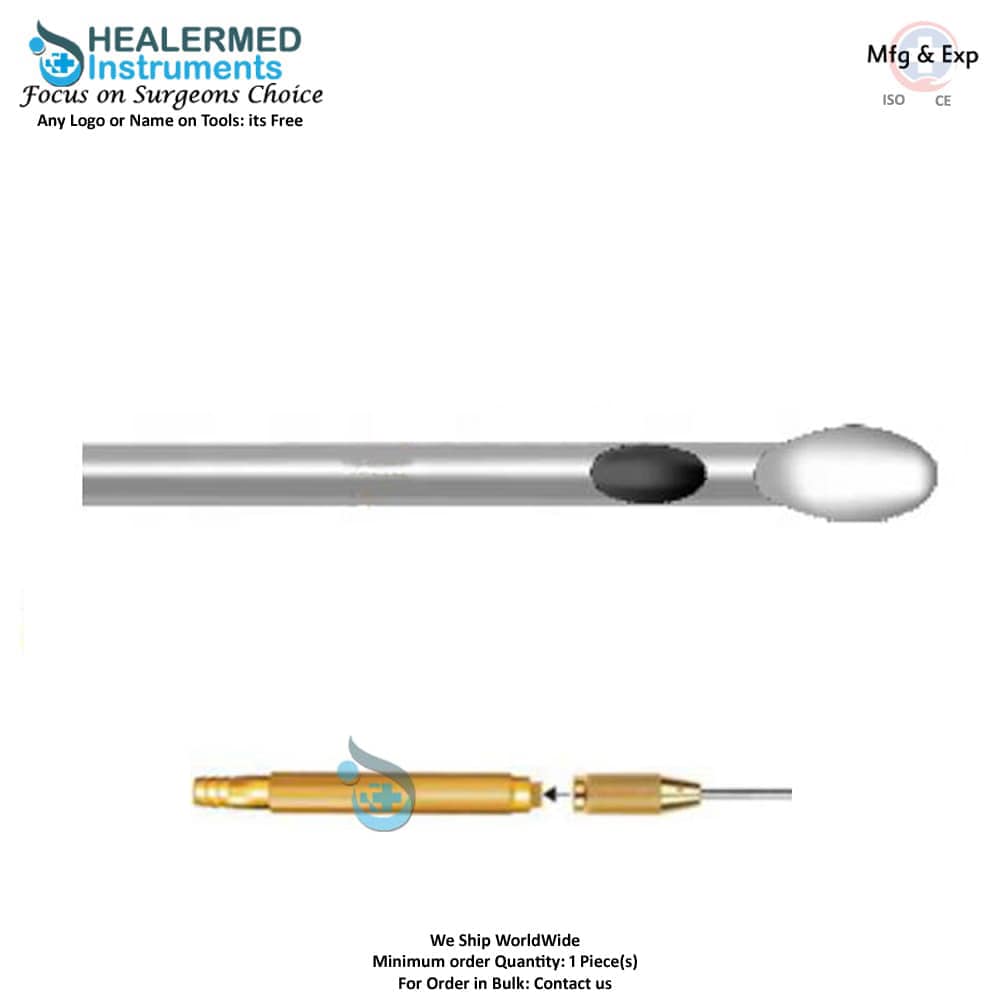 Single Central hole with Tapered Tip Liposuction cannula with threaded hub connector
