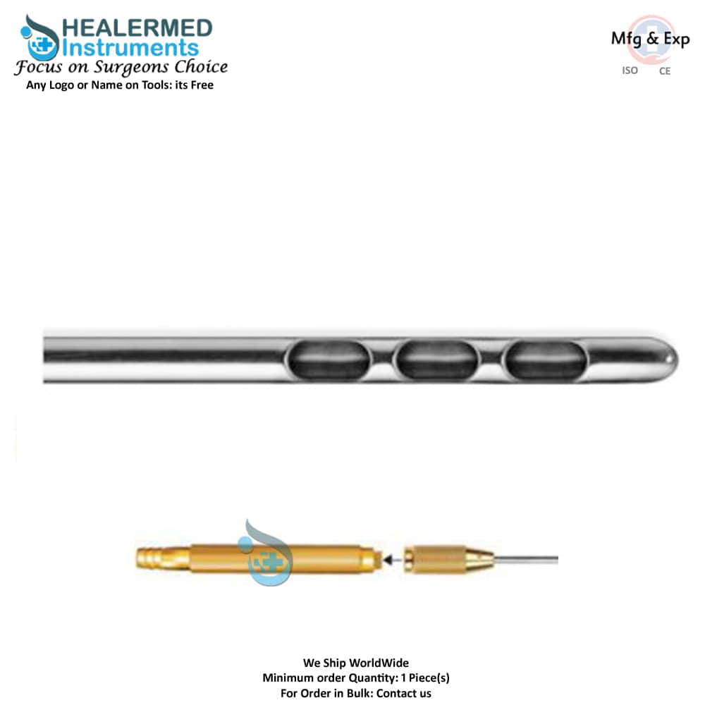 Three Hole Port Liposuction Cannula with threaded hub connector