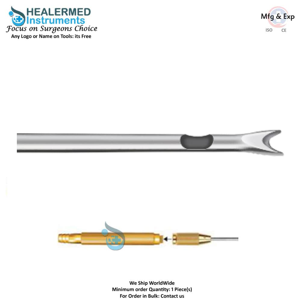 Toledo Injector Liposuction Cannula with central hole V Dissector with threaded hub connector