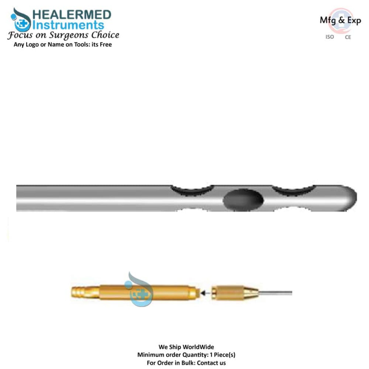 Two Parallel upper one central and two parallel lower holes cannula with threaded hub connector