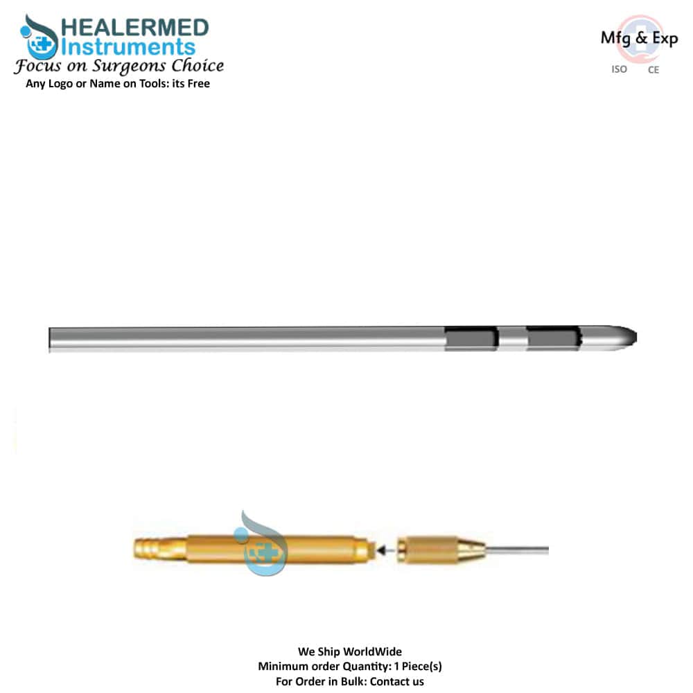 Two Square in Line Liposuction cannula with threaded hub connector