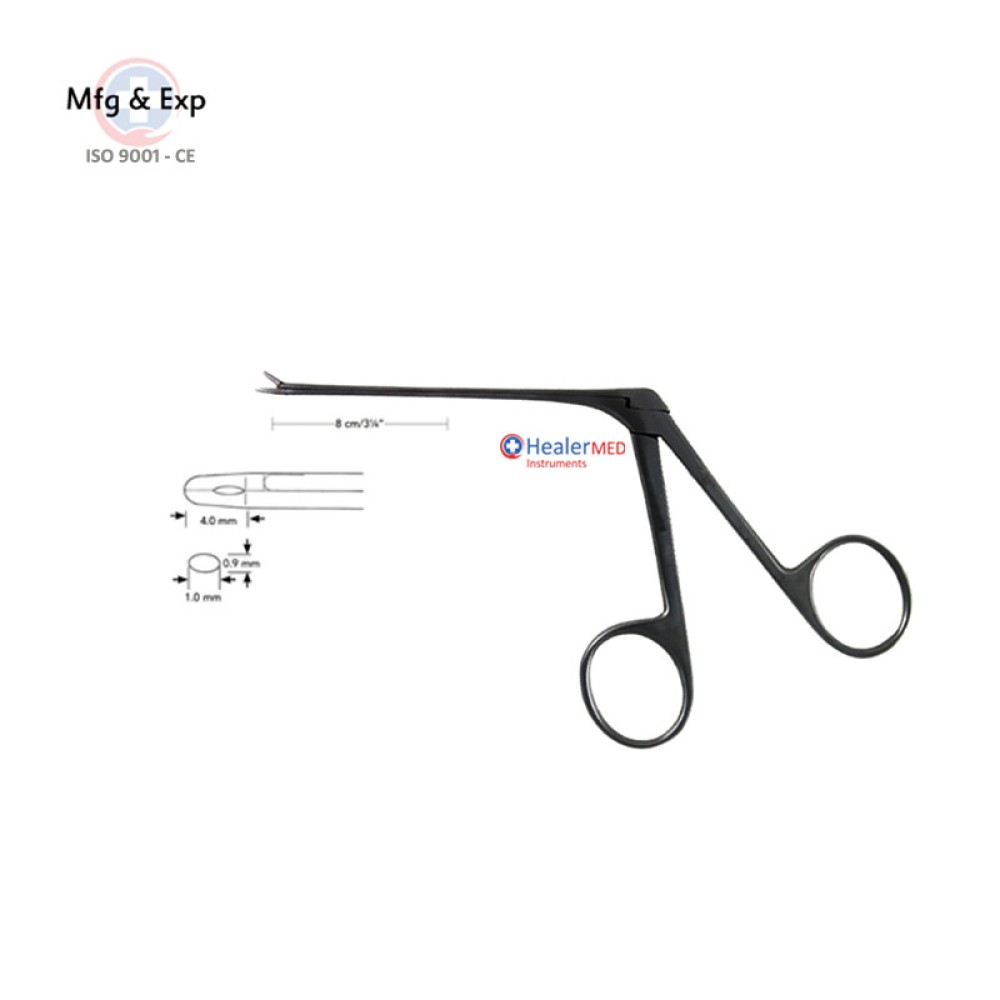 Micro Ear Forceps - Cup Shaped, Bent Upwards Black Coated