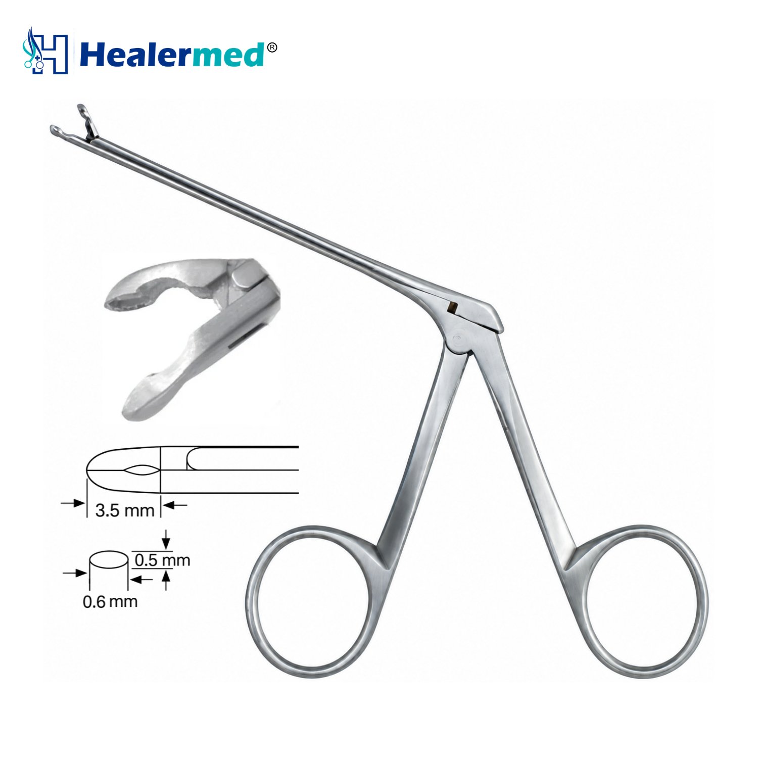 Bent Right micro ear cup forceps, 3.5 x 0.6mm cup, 8cm