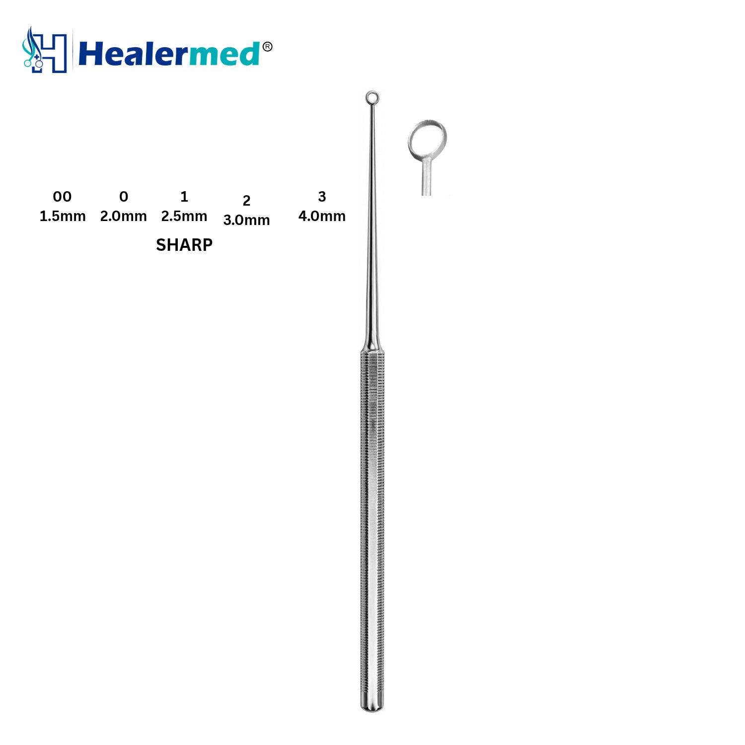 Buck Ear Curette Sharp Straight, micro ear curette, 16cm