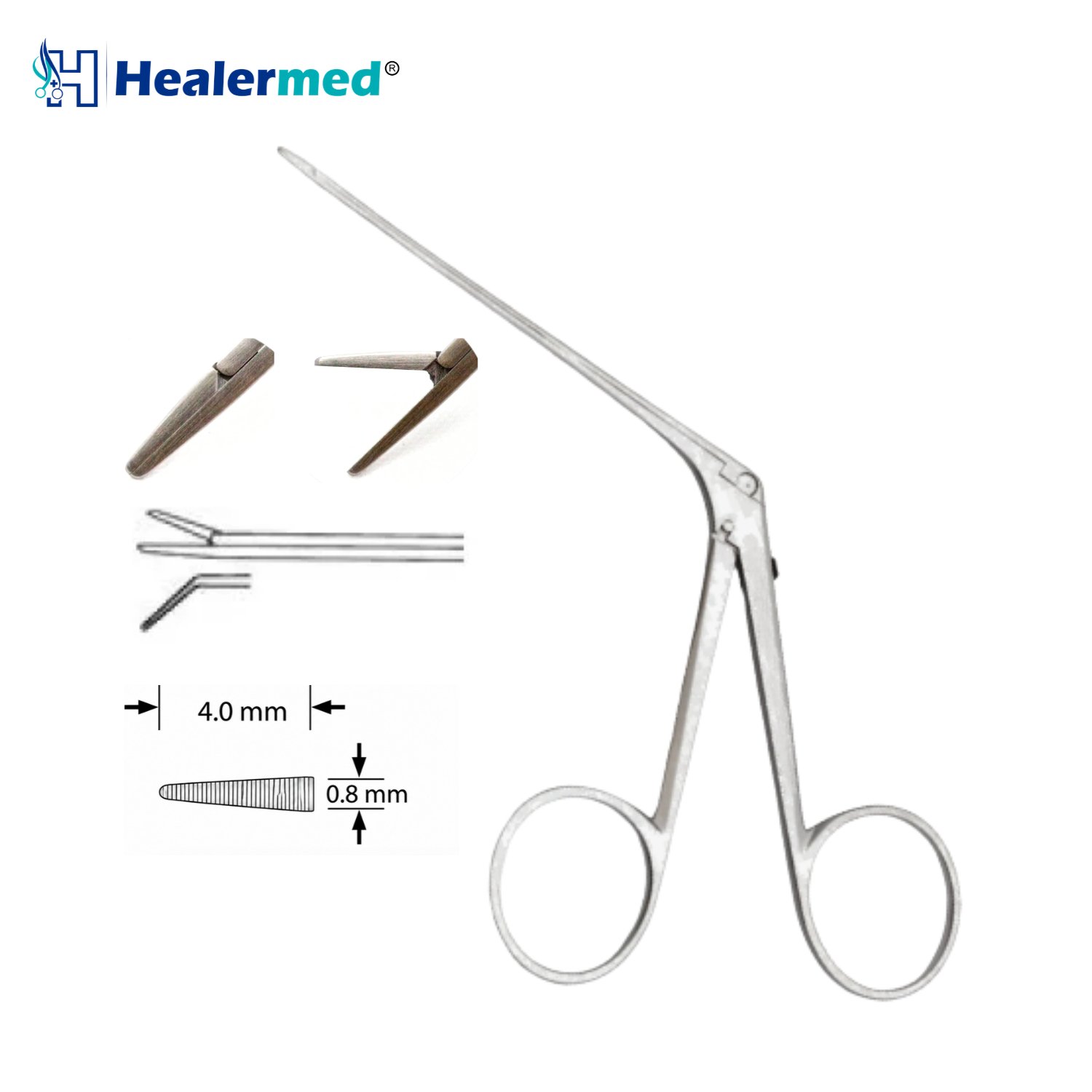 Angled Left Serrated micro ear forceps, 4 x 0.8mm tip, 8cm