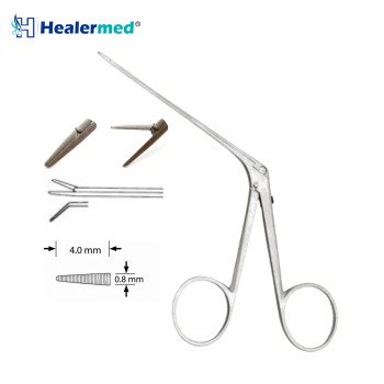 Micro Ear Forceps Angled Left Serrated – 4mm x 0.8mm Tip, 8cm