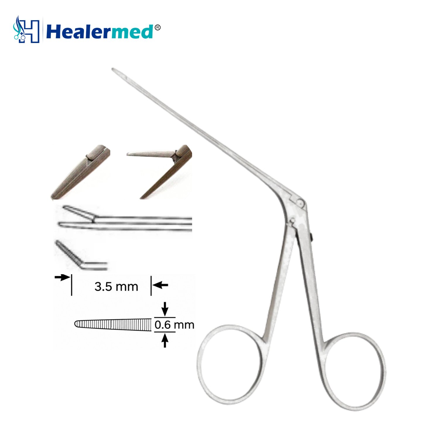 Angled Right Serrated micro ear forceps, 3.5 x 0.6mm tip, 8cm