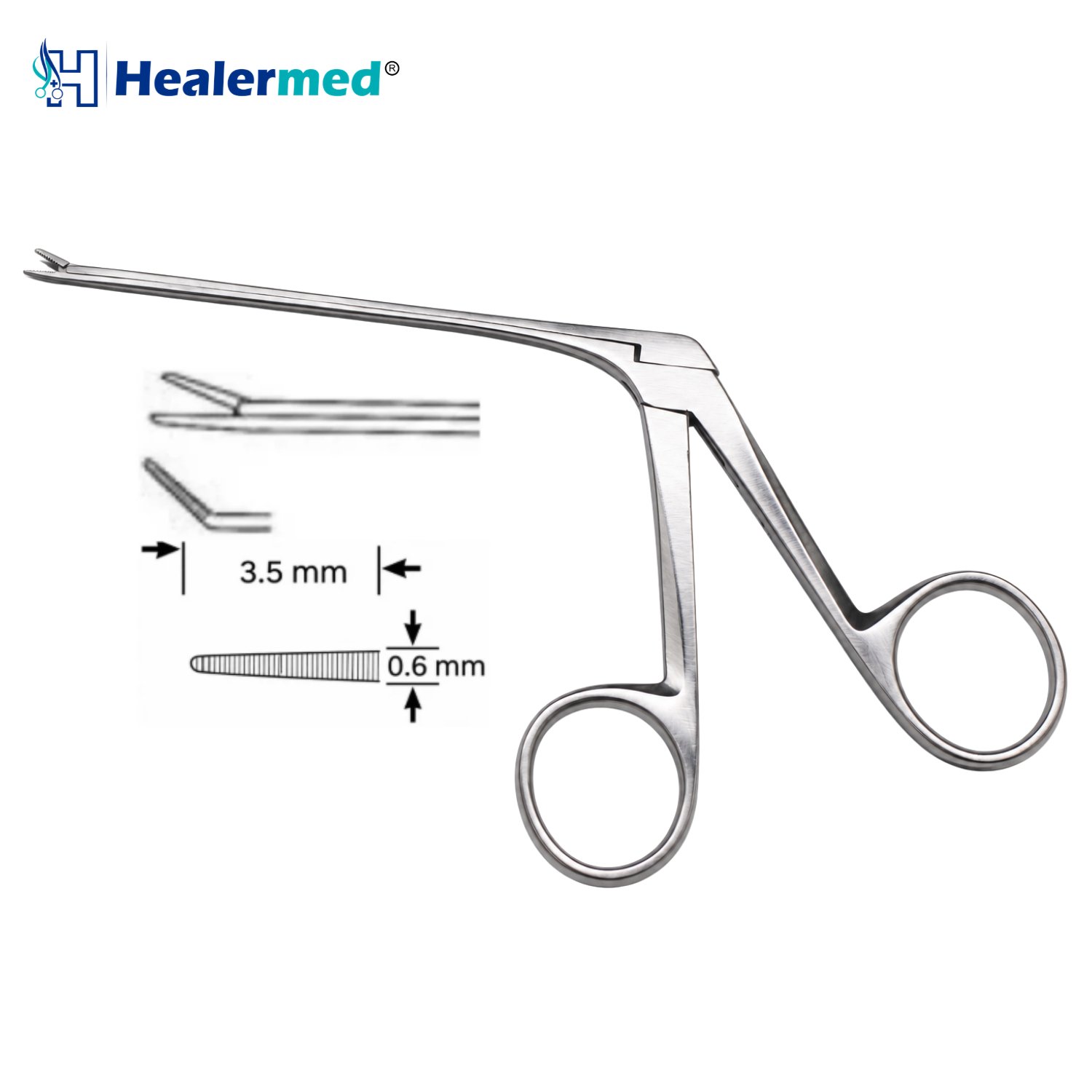 Angled Right Serrated micro ear forceps, 3.5 x 0.6mm tip, 8cm