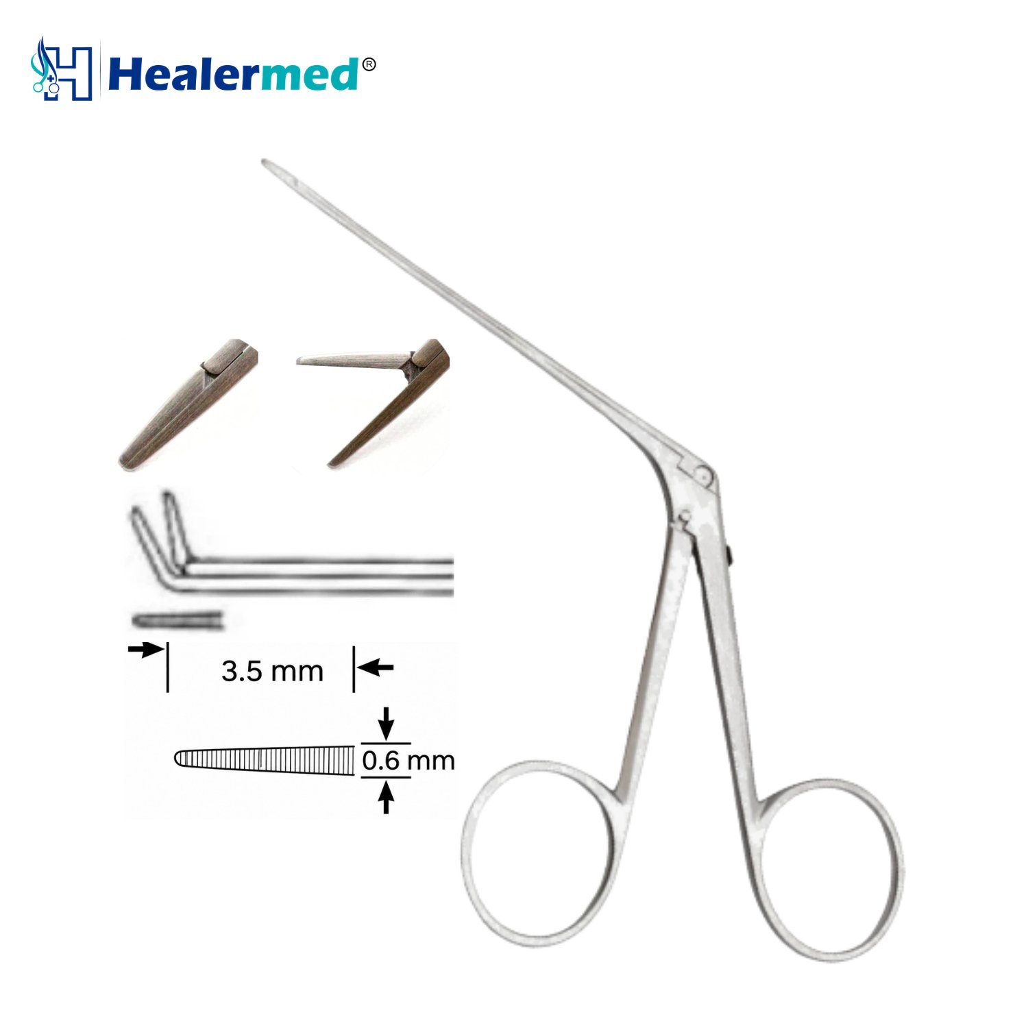 Bent Up Serrated micro ear forceps, 3.5 x 0.6mm tip, 8cm