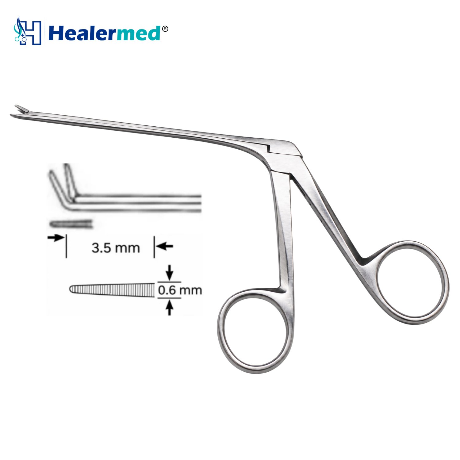 Bent Up Serrated micro ear forceps, 3.5 x 0.6mm tip, 8cm