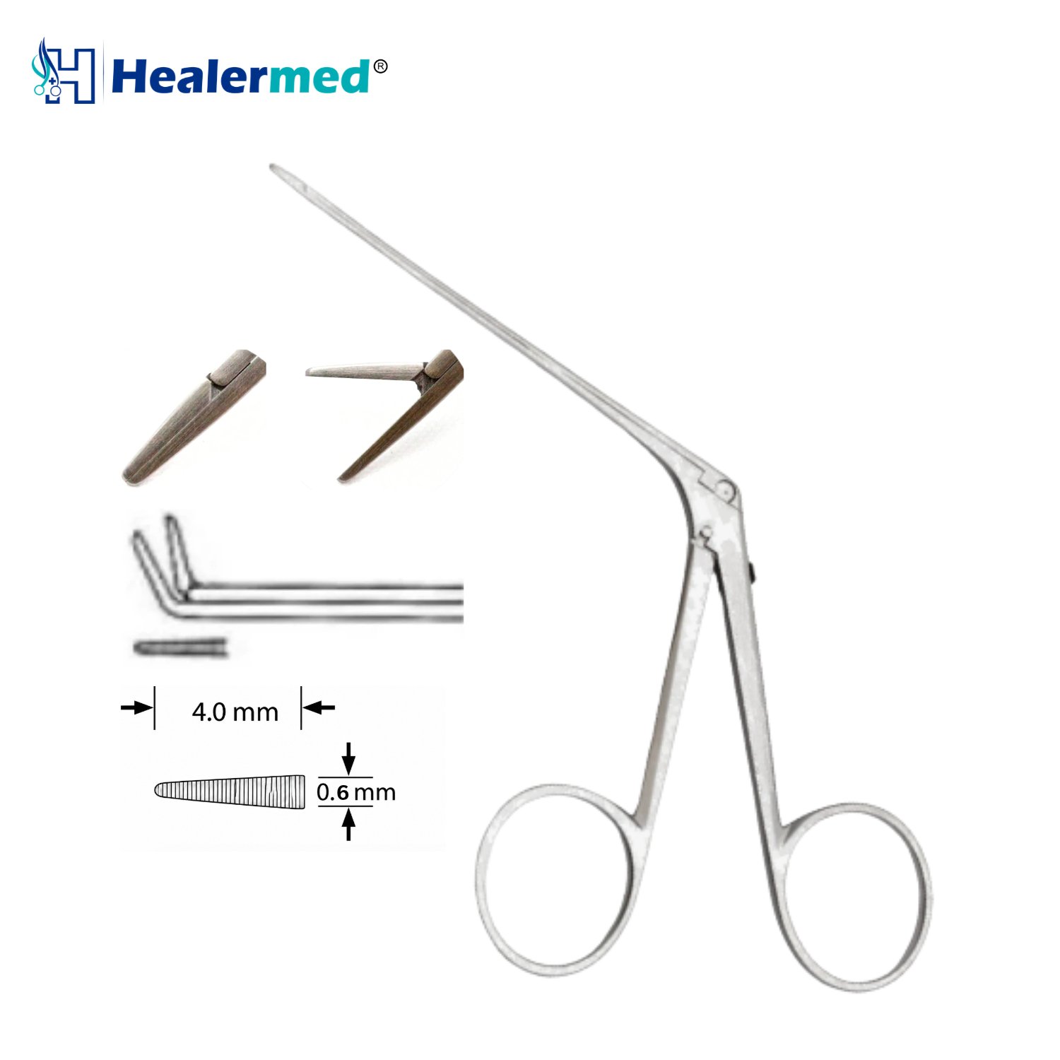 Bent Up Serrated micro ear forceps, 4 x 0.6mm tip, 8cm