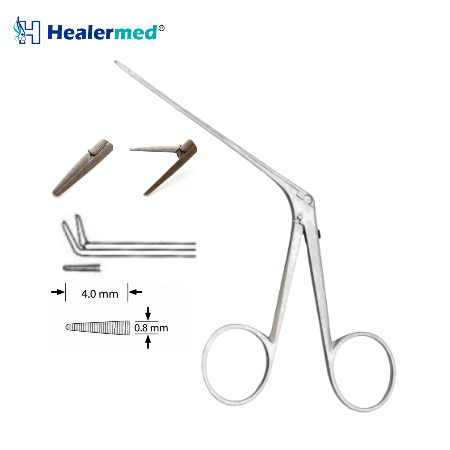 Bent Up Serrated micro ear forceps, 4 x 0.8mm tip, 8cm