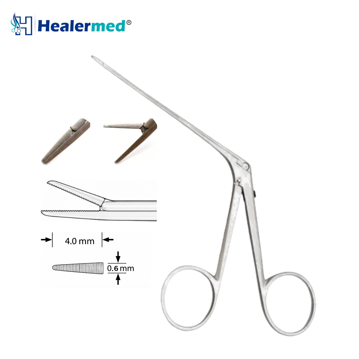 Straight Serrated micro ear forceps, 4 x 0.6mm tip, 8cm