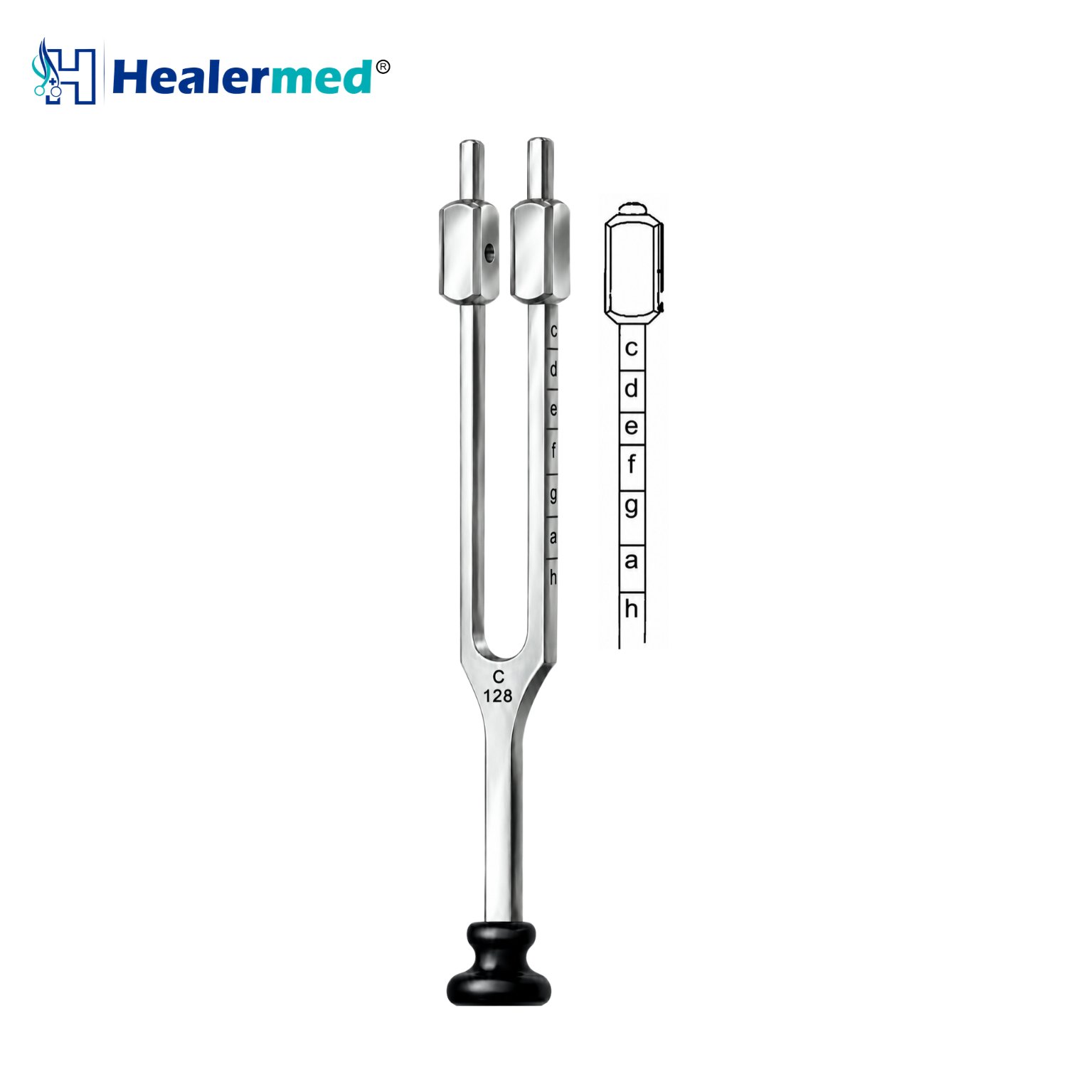 Lucae Tuning Fork with Foot C 128 Hz with Movable Rods, medical tuning fork