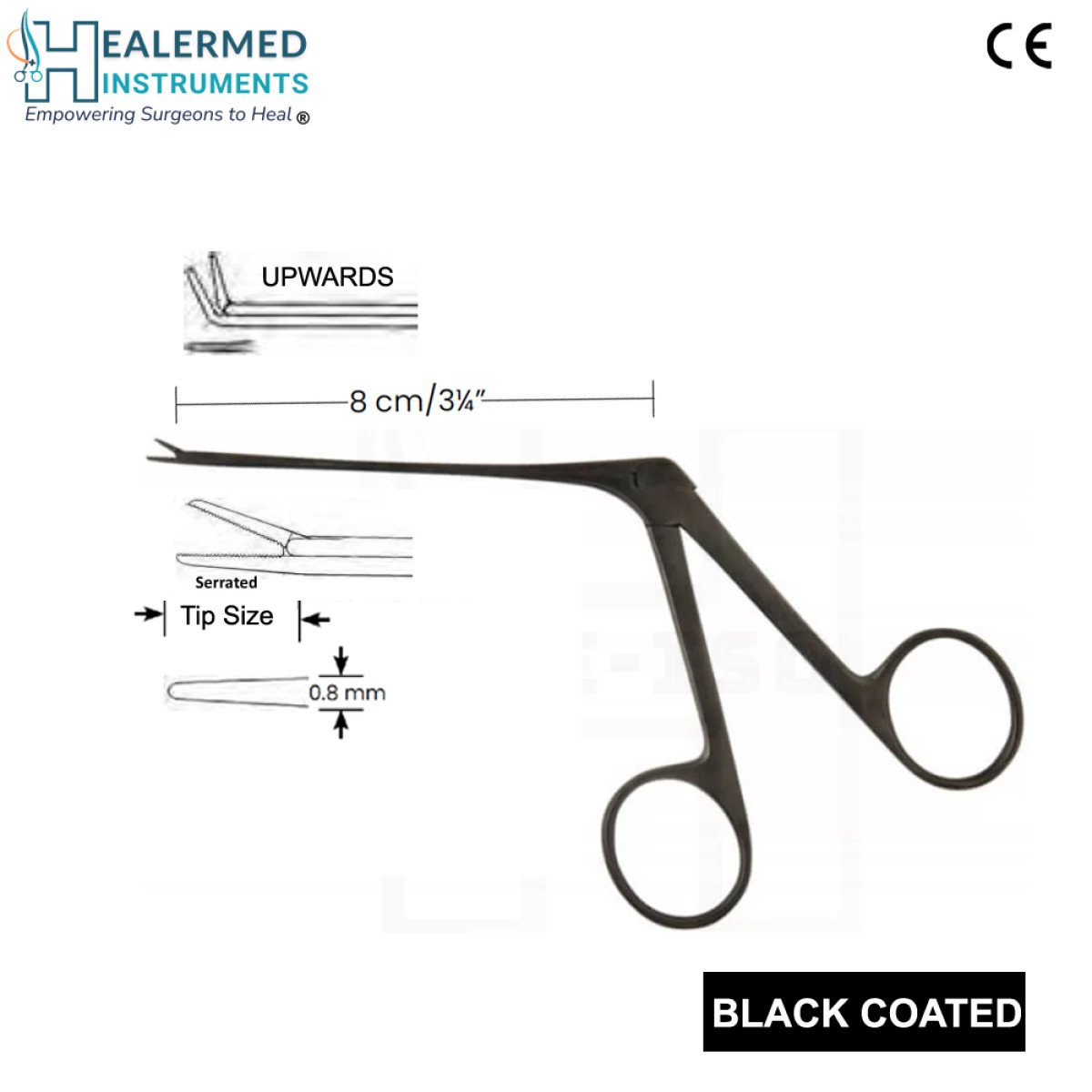 Micro Ear Forcep upwards serrated Black coated