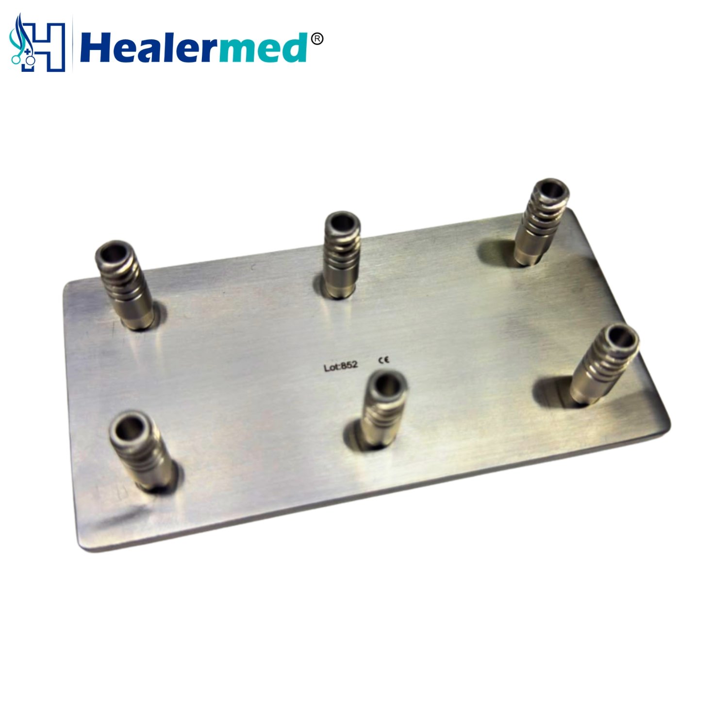 6 slot stainless steel Luer lock syringe stand holding fat transfer syringes upright