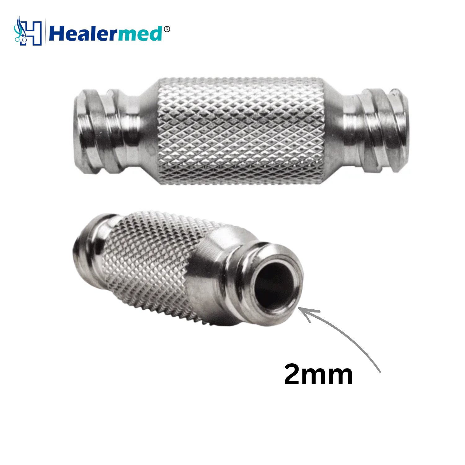 Luer lock to Luer lock fat transfer connector 2mm, German stainless steel