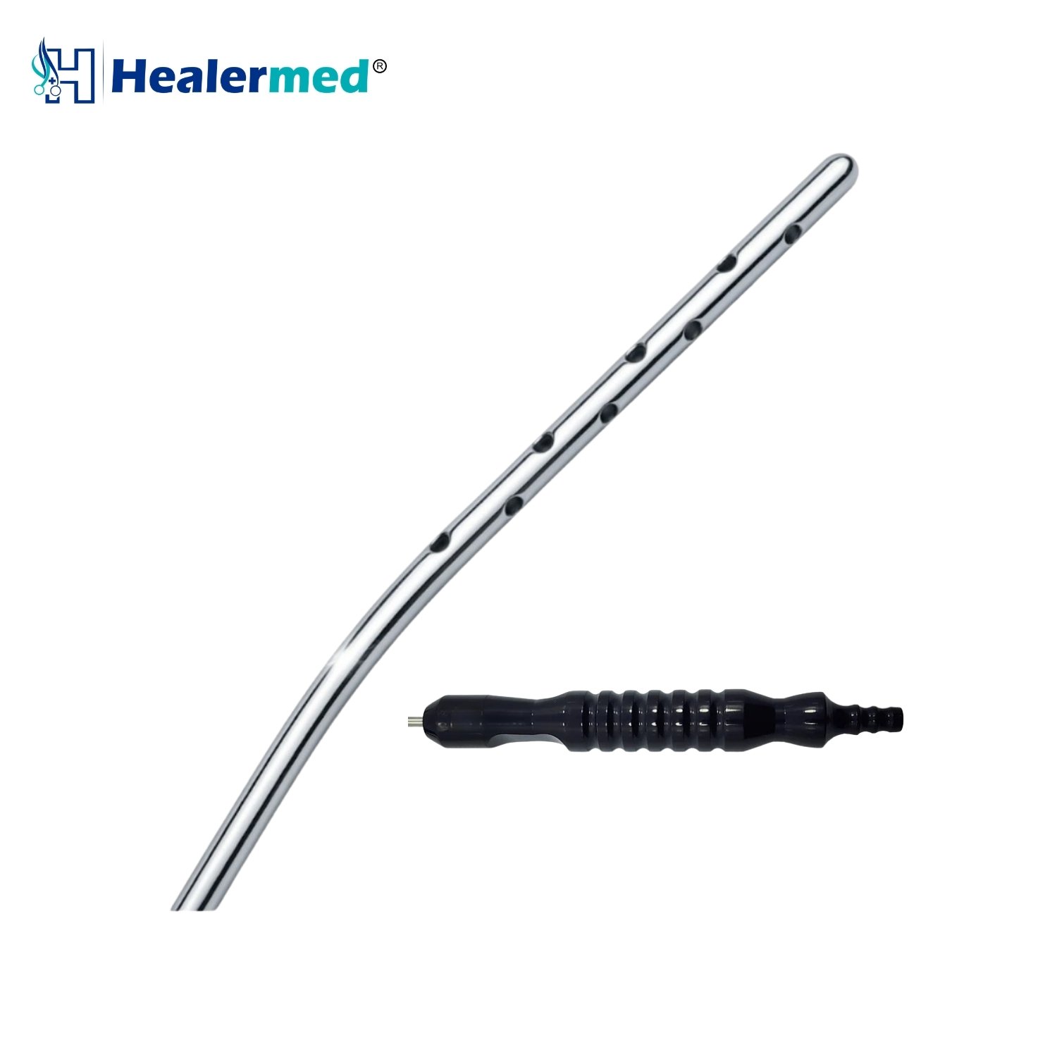 Tumescent angled infiltration cannula showing bent working shaft
