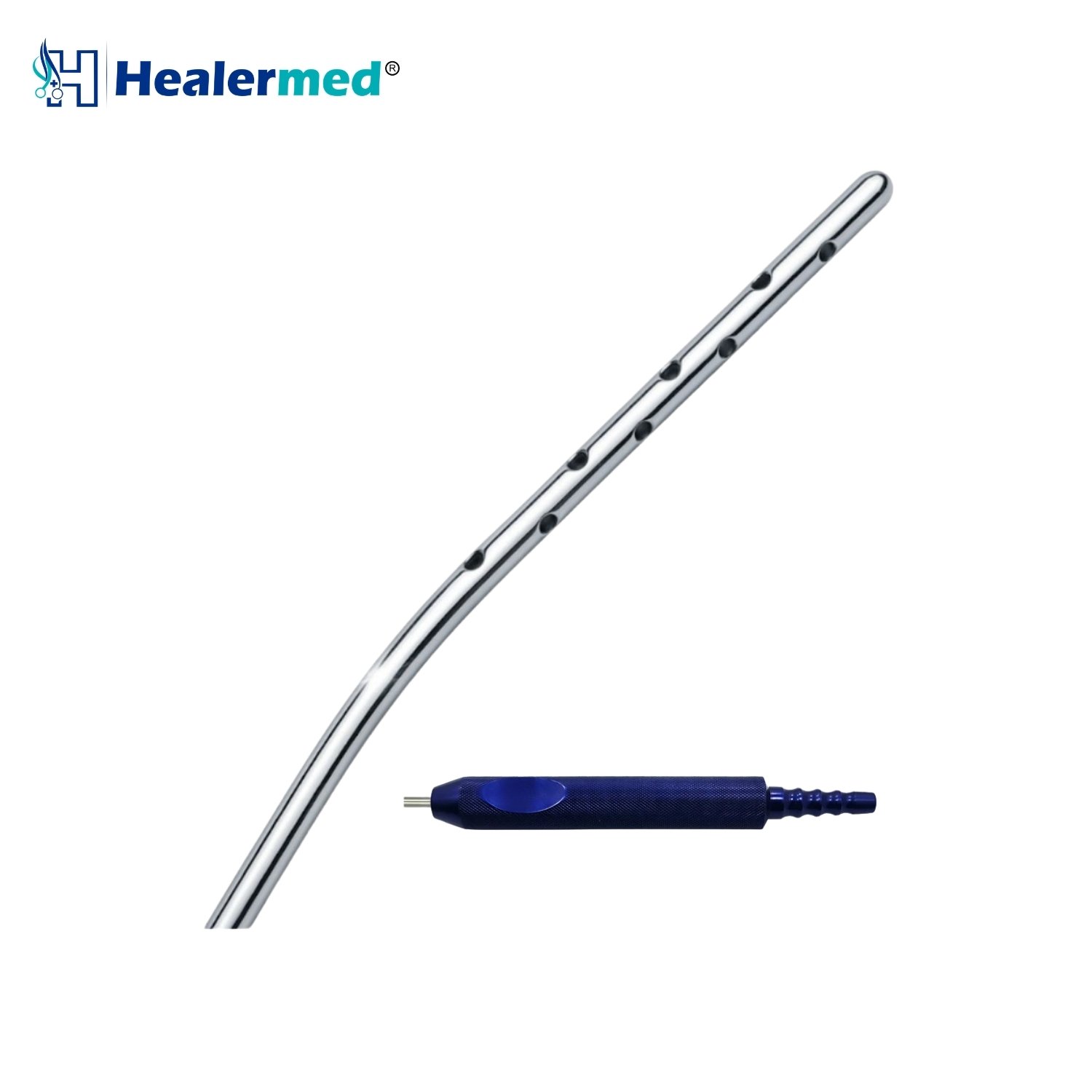 Tumescent angled infiltration cannula showing bent working shaft
