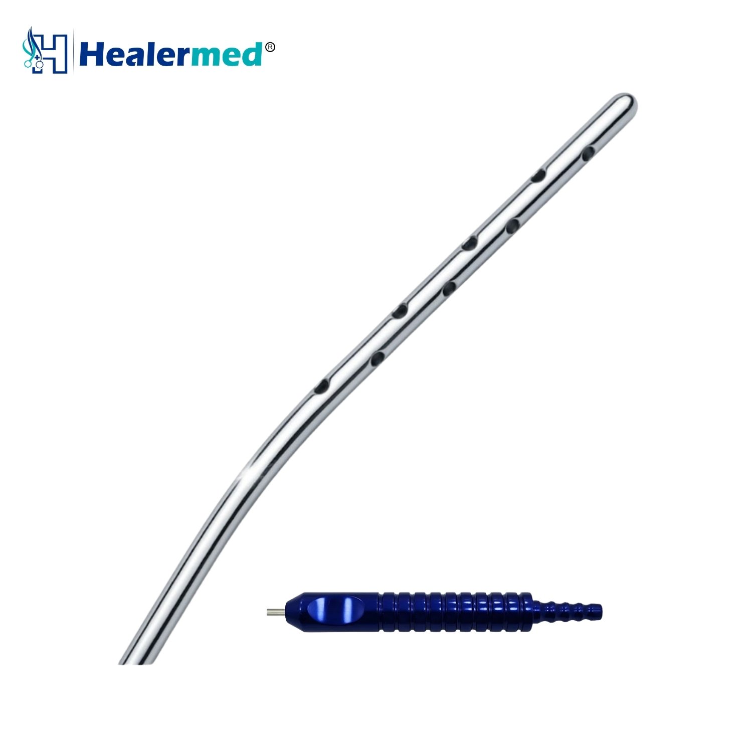 Tumescent angled infiltration cannula showing bent working shaft