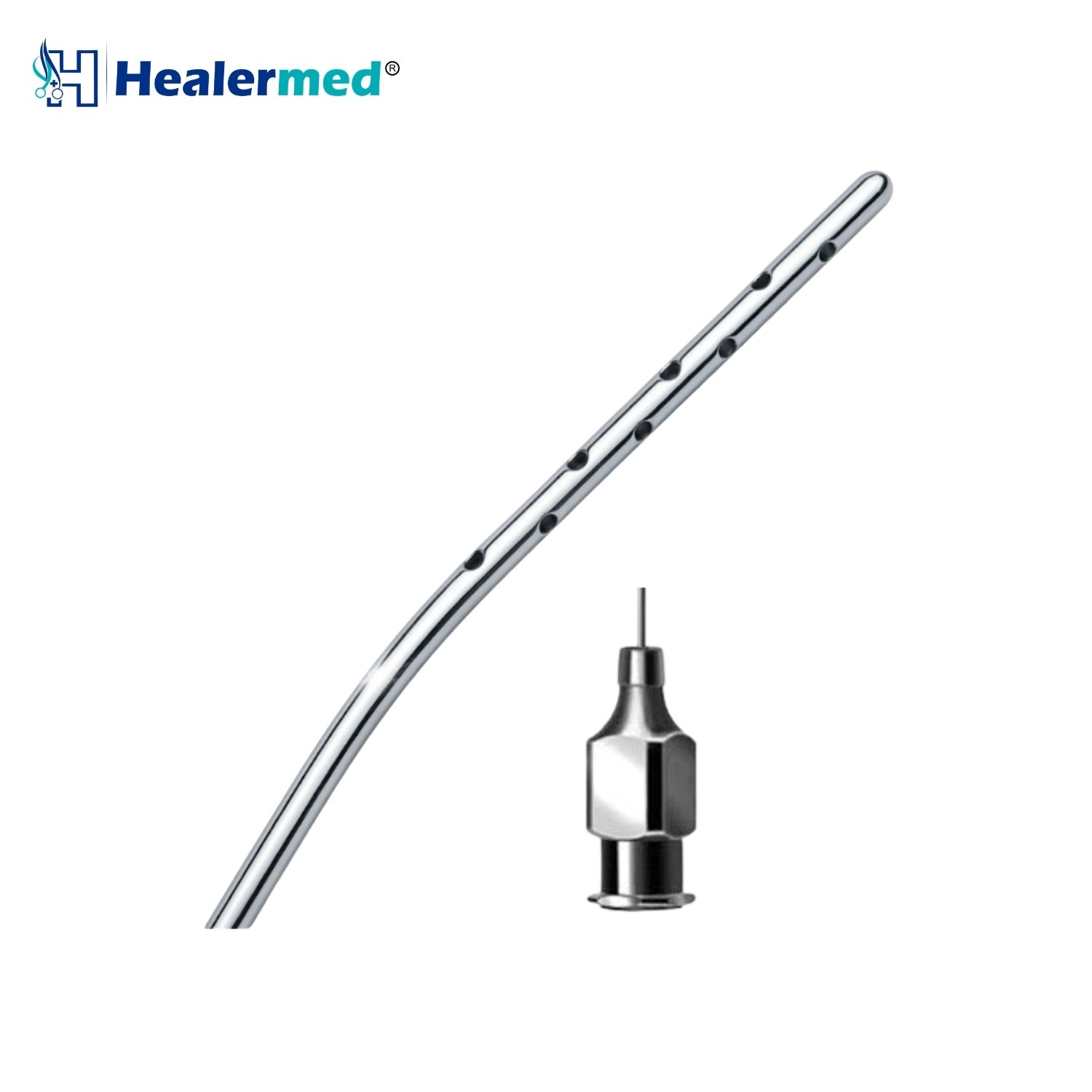 Tumescent infiltration angled liposuction cannula with Luer Lock hub in German stainless steel
