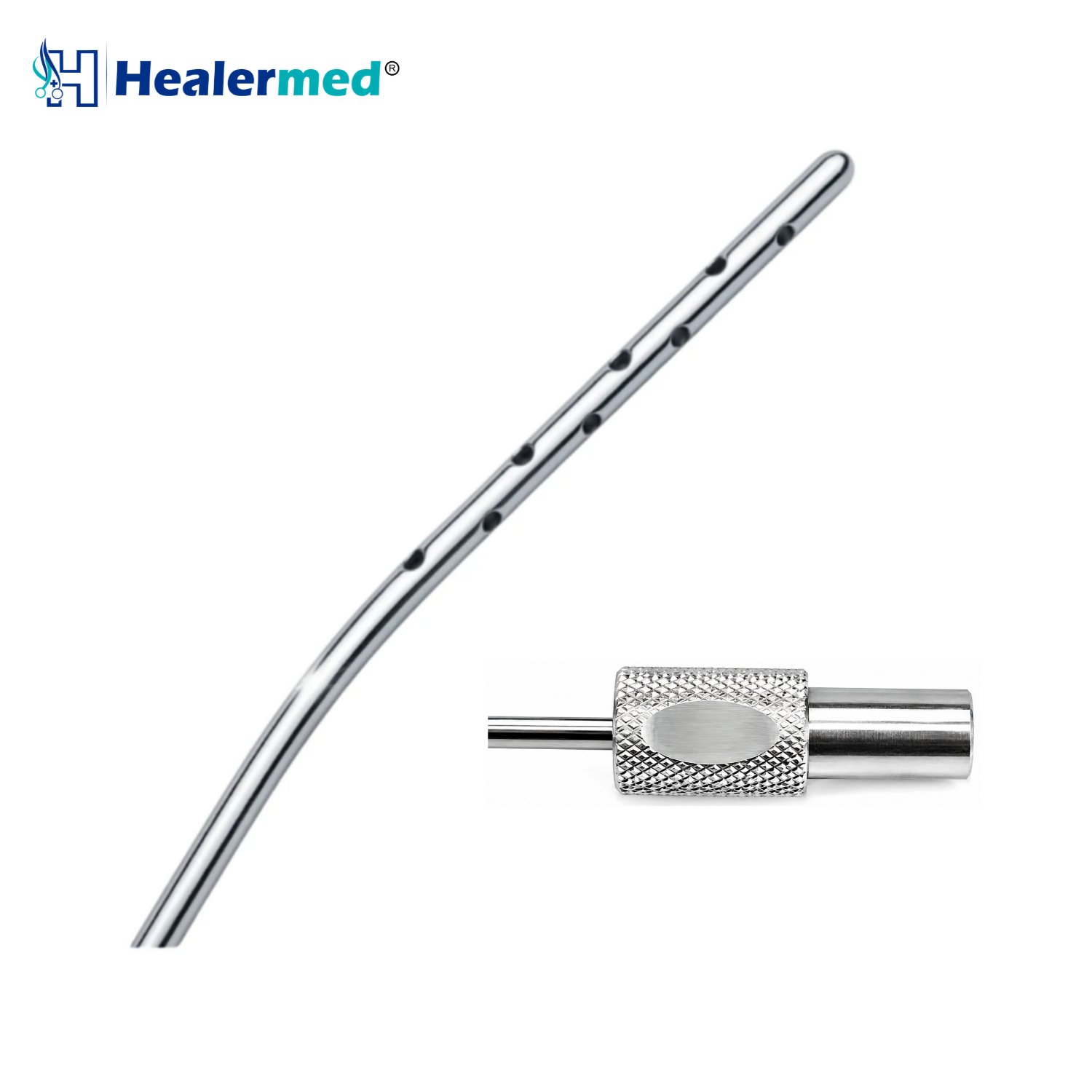 Tumescent angled infiltration cannula showing bent working shaft