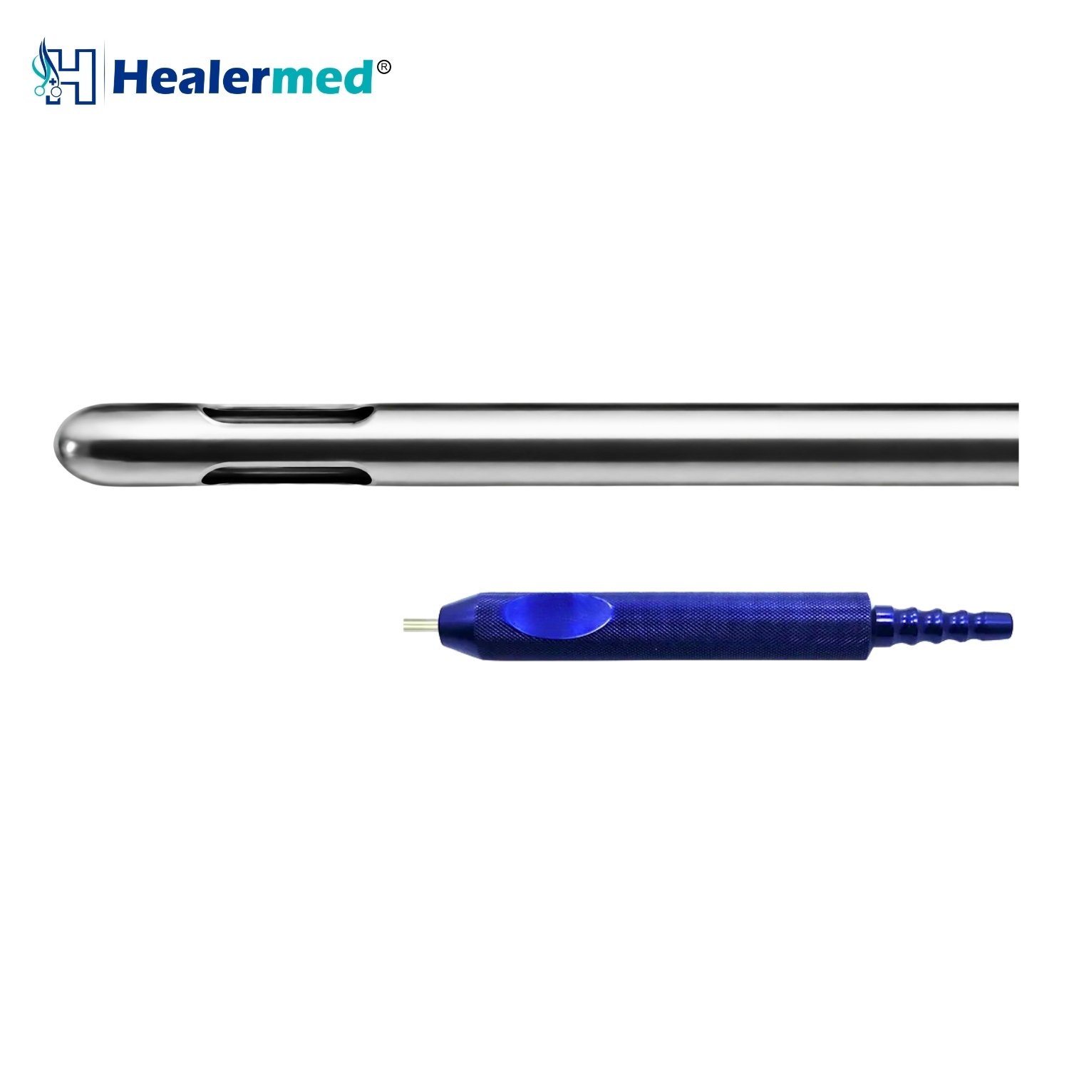 Double Long Port liposuction cannula with Fixed Power Handle hub, German stainless steel