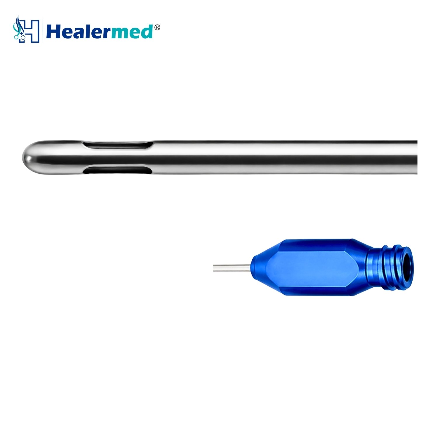Double Long Port liposuction cannula with Luer Lock hub, German stainless steel