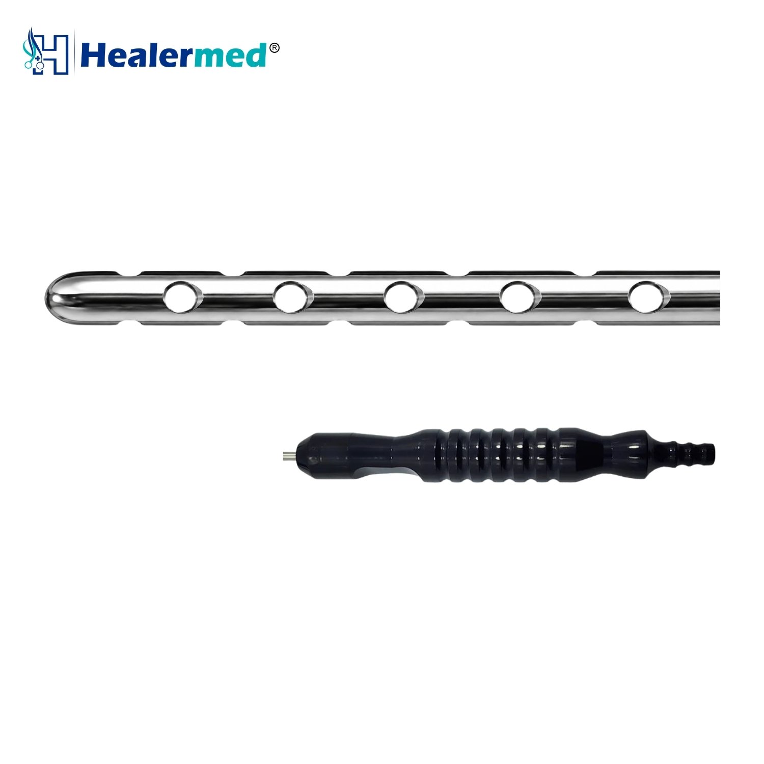 Multi Port Harvester Both End Bevel liposuction cannula with Black Power Handle hub, German stainless steel