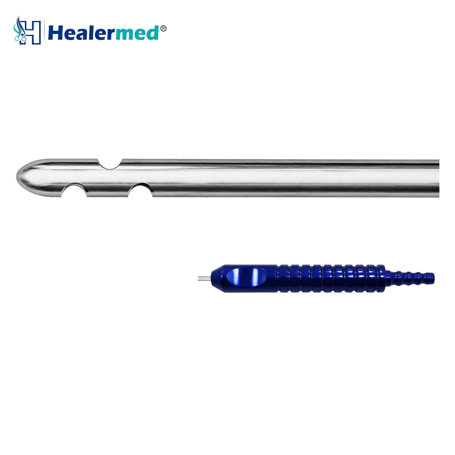 Candy Cane liposuction cannula with Grooved Power Handle hub, German stainless steel