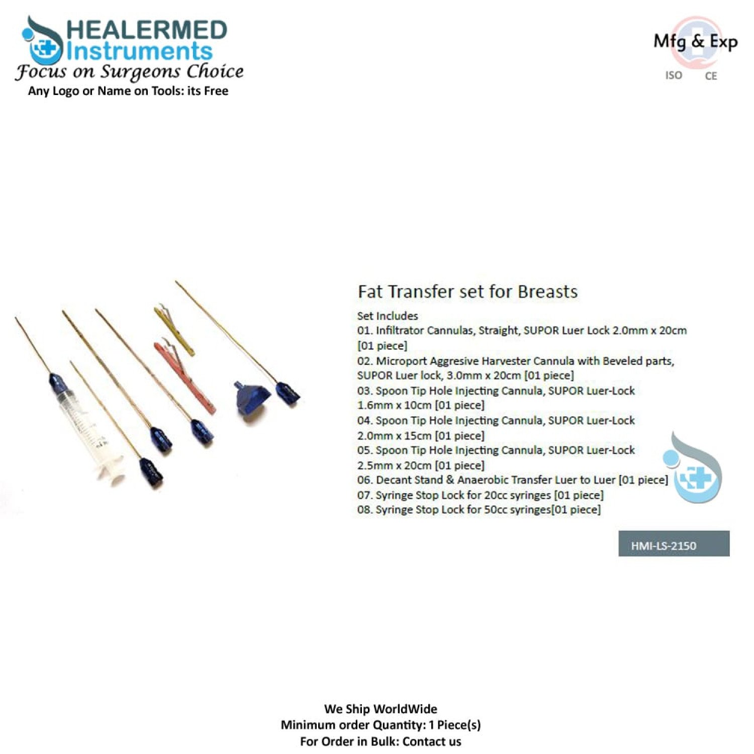 Fat Transfer Liposuction cannulas set for Breasts