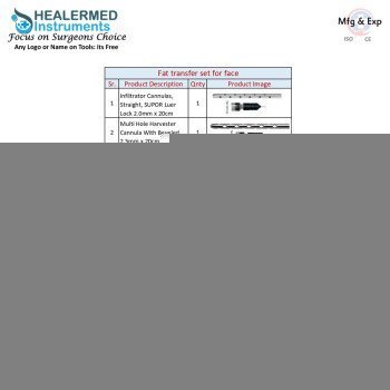 Fat Transfer set of Liposuction cannulas for Face