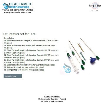 Fat Transfer set of Liposuction cannulas for Face