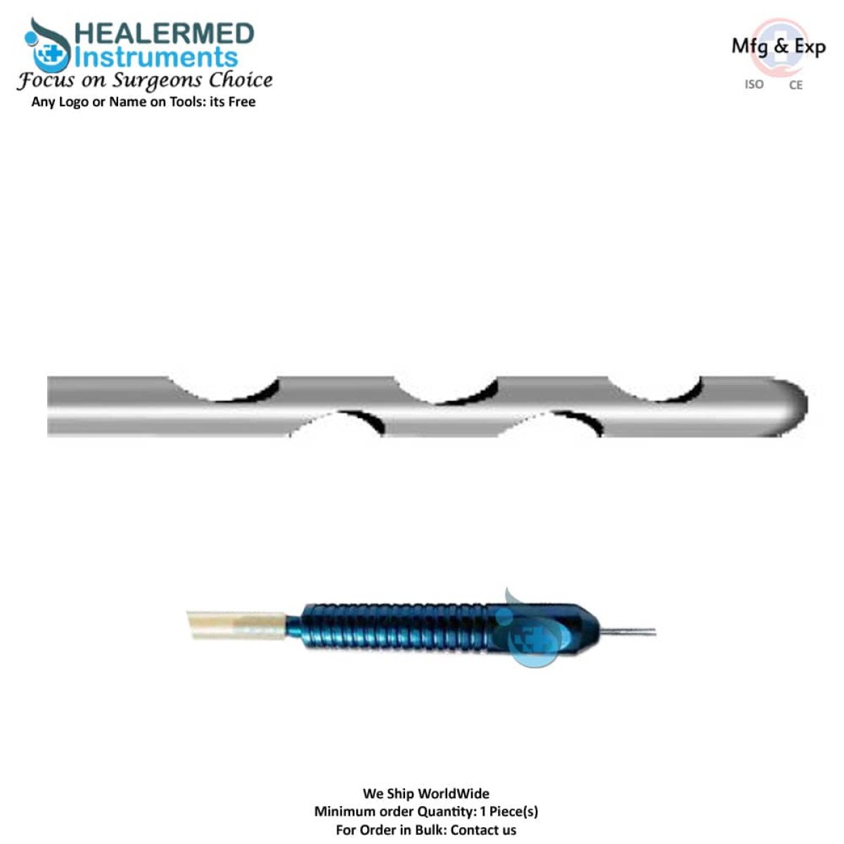 Cobra Liposuction General Suction Cannula Round Tip Fixed Handle