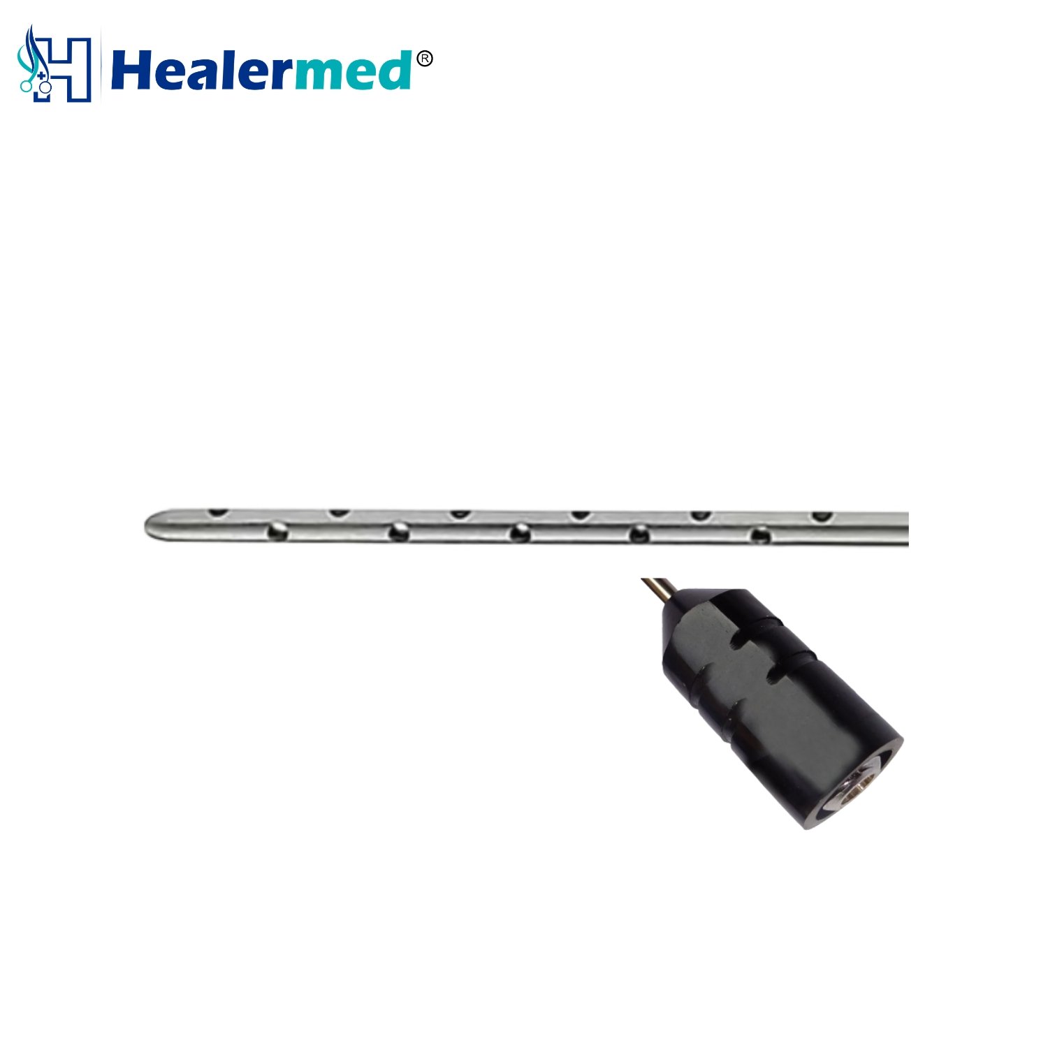 Stainless steel tumescent infiltration liposuction cannula showcasing a heavy duty threaded Super Luer Lock hub connection