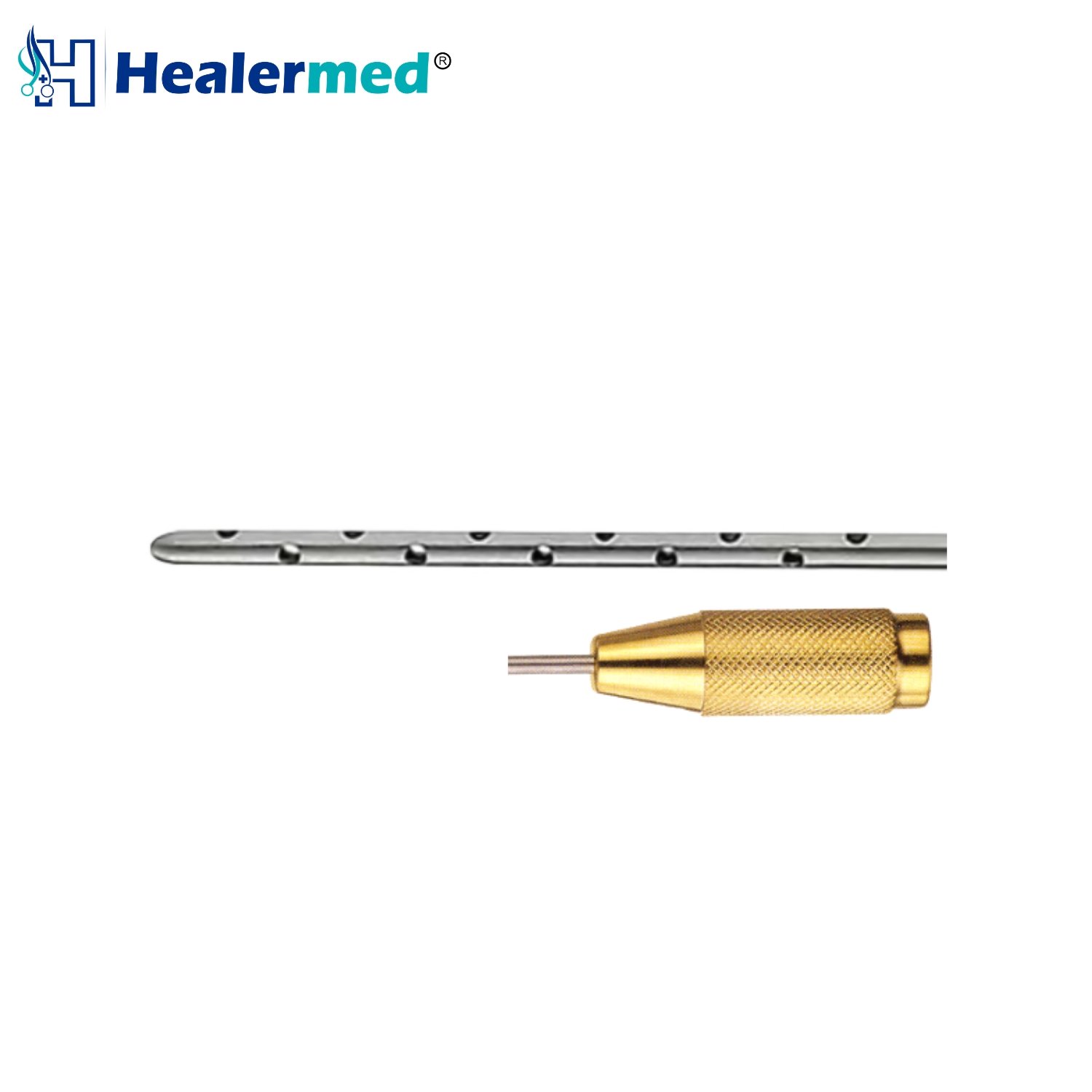 Reusable medical grade stainless steel tumescent infiltration liposuction cannula highlighting the integrated stainless steel female Luer Lock connection hub