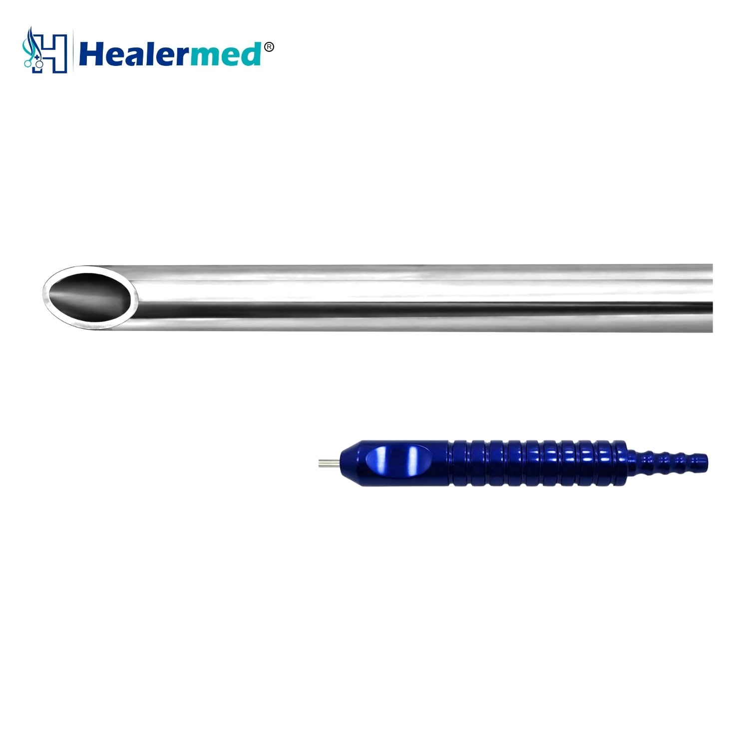 Oval Hole On Top liposuction cannula with Grooved Power Handle hub, German stainless steel
