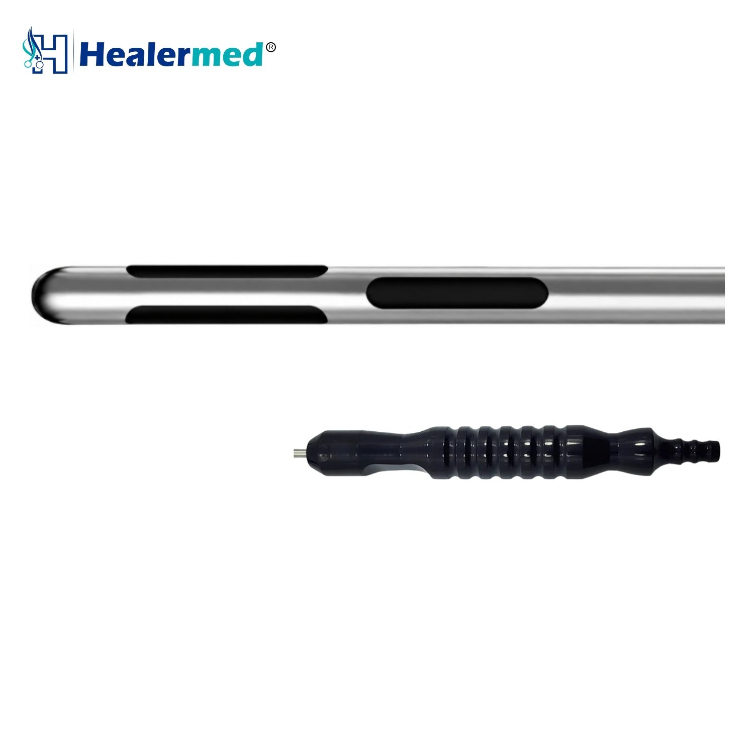 Reverse Pyramid liposuction cannula with Black Power Handle hub, German stainless steel