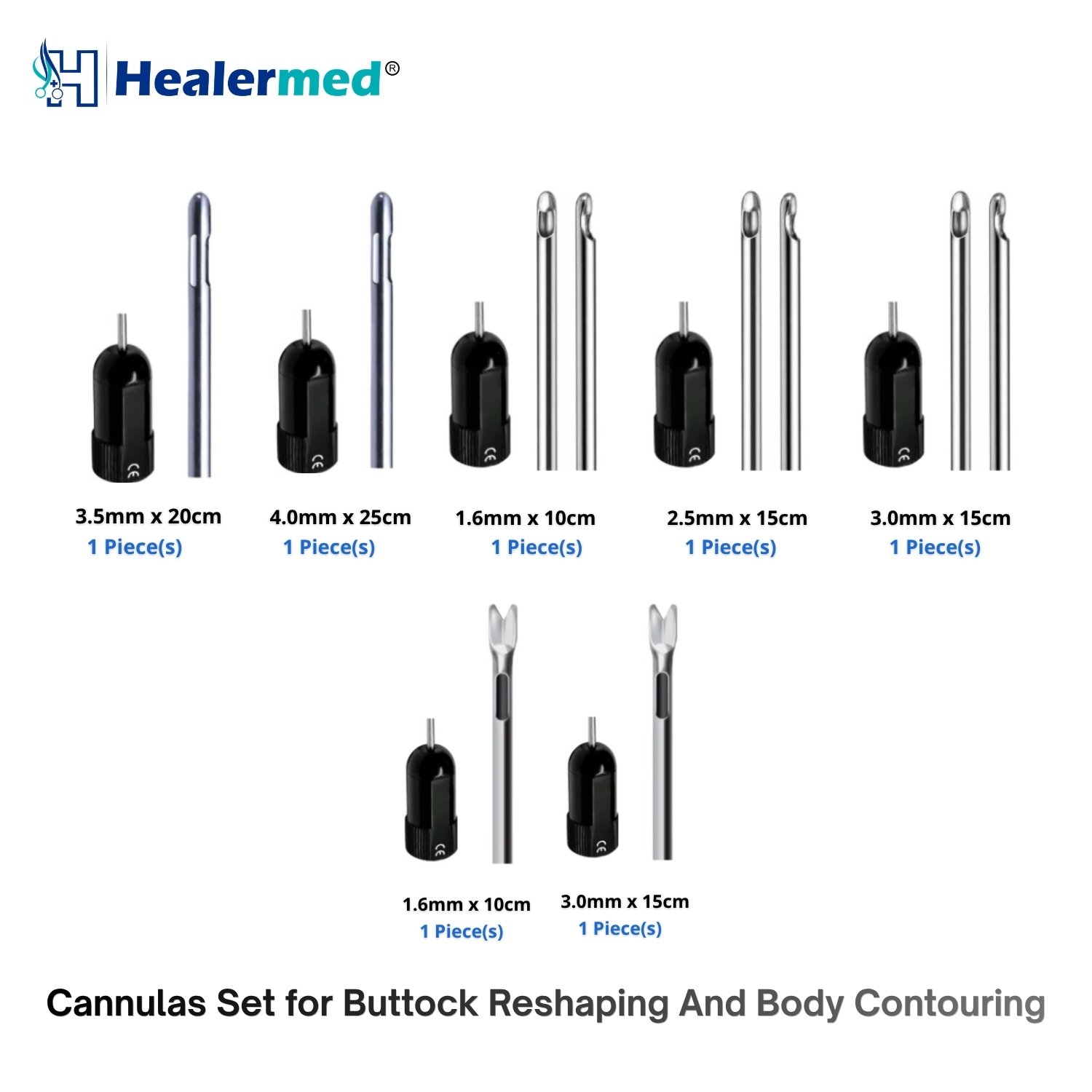 Cannula Set for Buttock Reshaping and Body Contouring with 7 instruments, German stainless steel