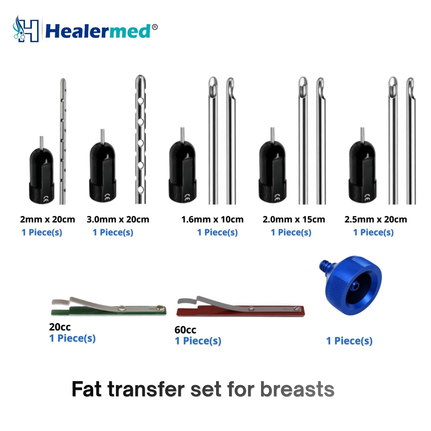 Fat Transfer Set for Breasts with 8 instruments, German stainless steel