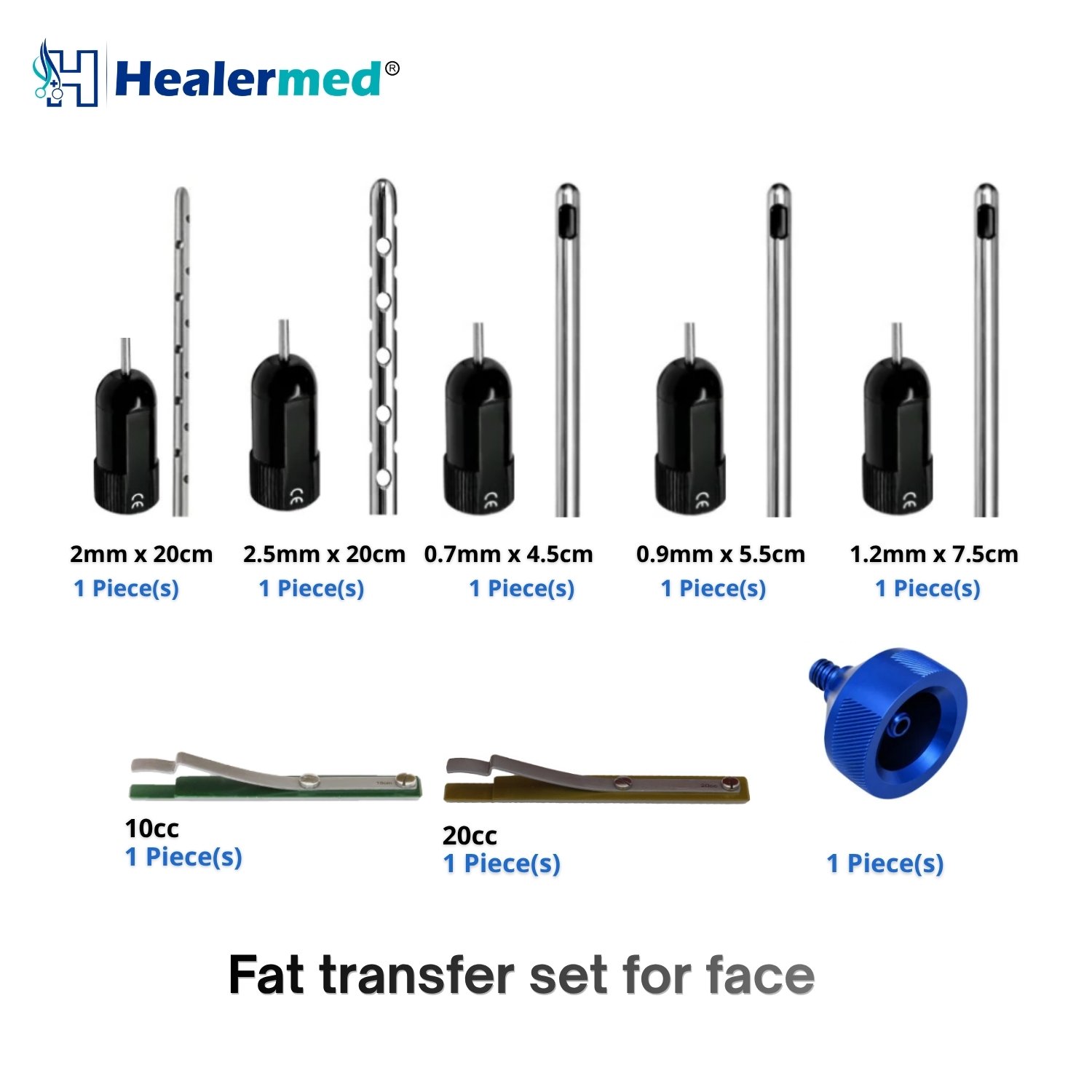 Fat Transfer Set for Face with 8 instruments, German stainless steel