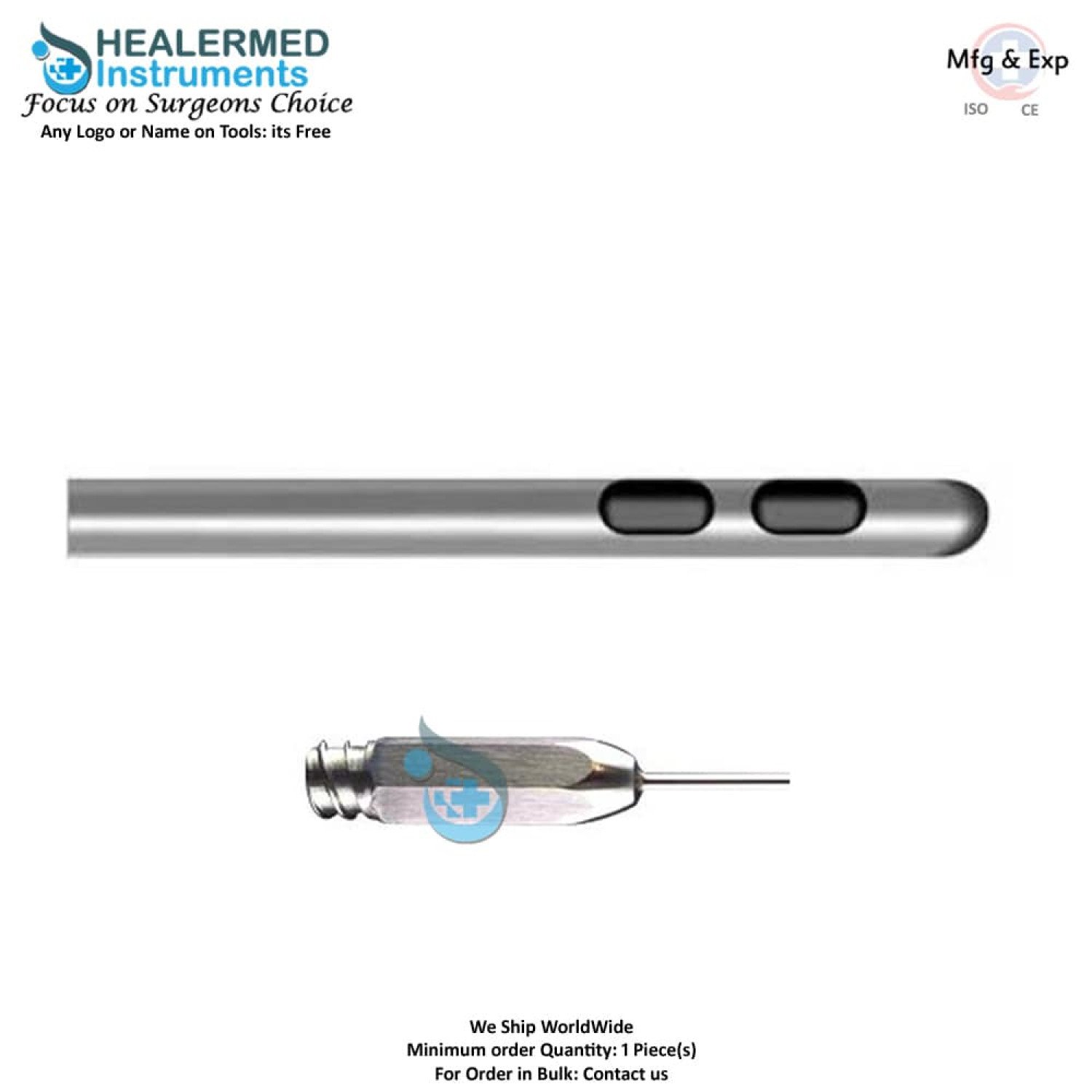 Bi Port Two Hole Liposuction Cannula stainless steel luer lock