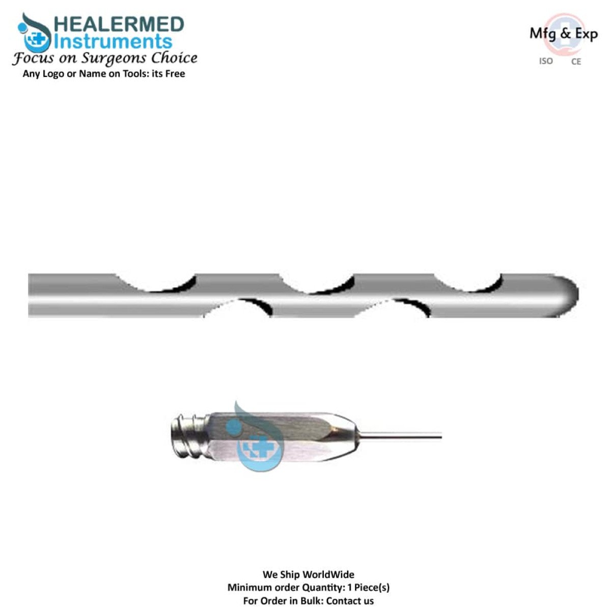 Cobra Liposuction General Suction Cannula Round Tip stainless steel luer lock