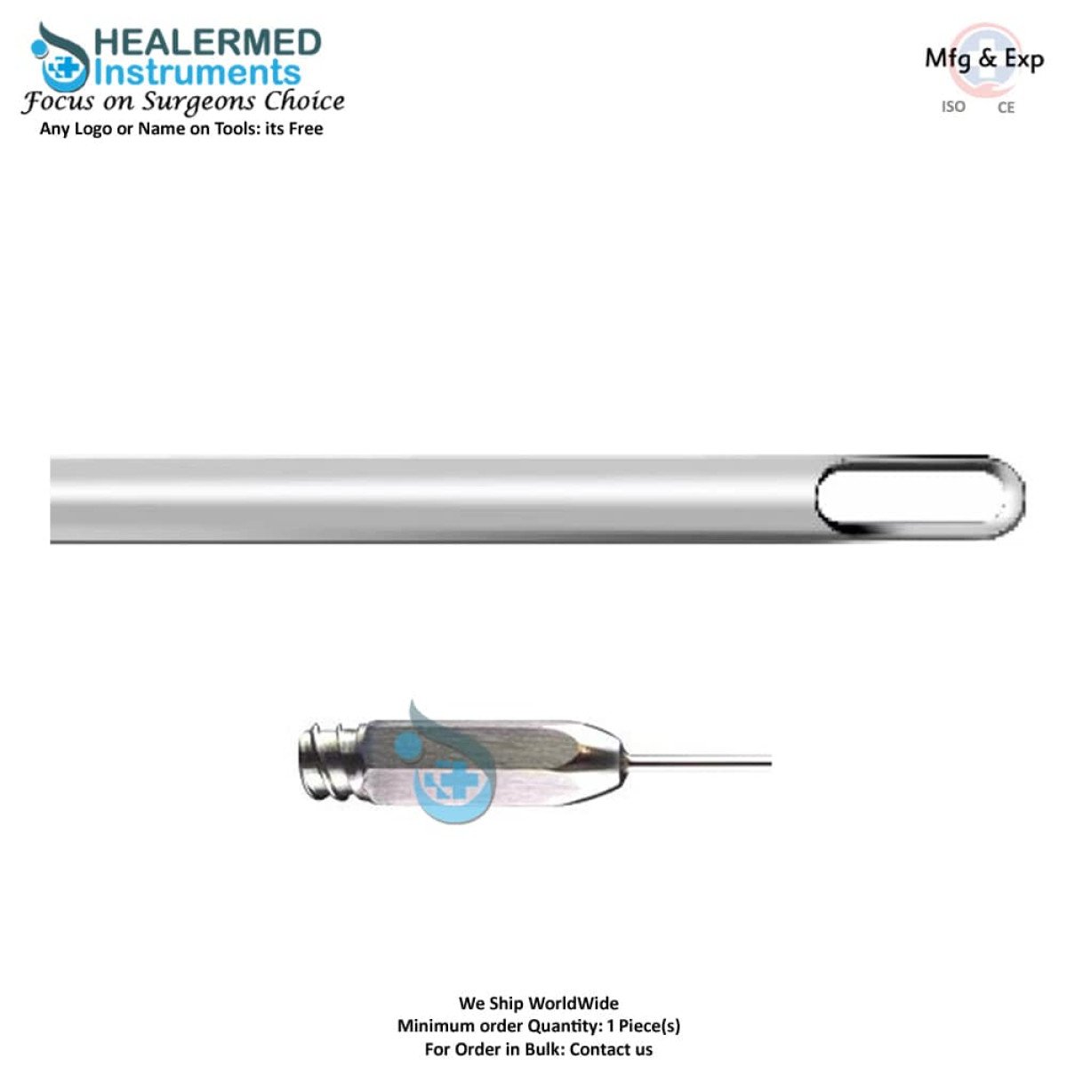 Single open square hole Liposuction cannula  stainless steel luer lock