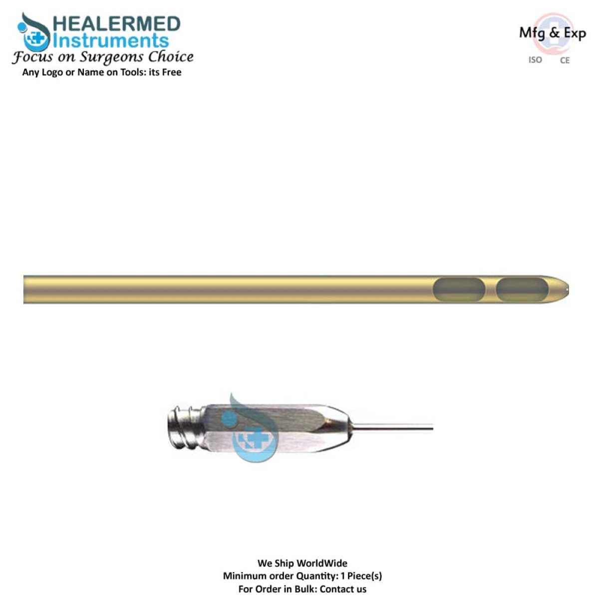 Two Hole Injector Cannula stainless steel luer lock